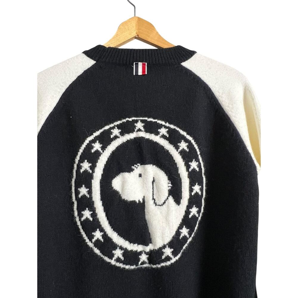 Burke Victor Sweater Mens Medium Black Dog Graphic Stripe Knit Made USA - Picture 5 of 8